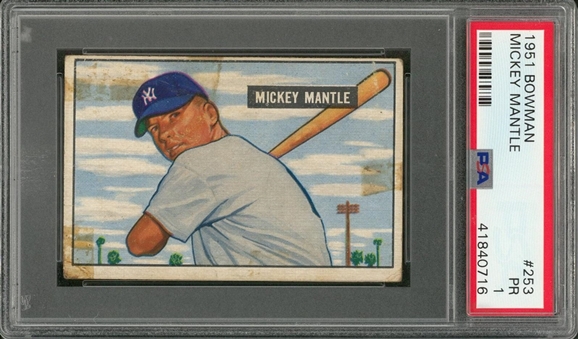 1951 Bowman #253 Mickey Mantle Rookie Card – PSA PR 1